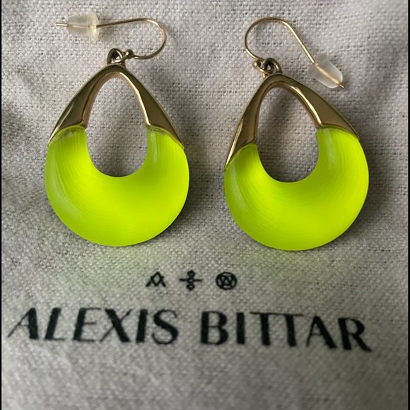 NWOT ALEXIS BITTAR Lucite & Resin Drop Earrings (Neon Yellow) - Picture 1 of 6